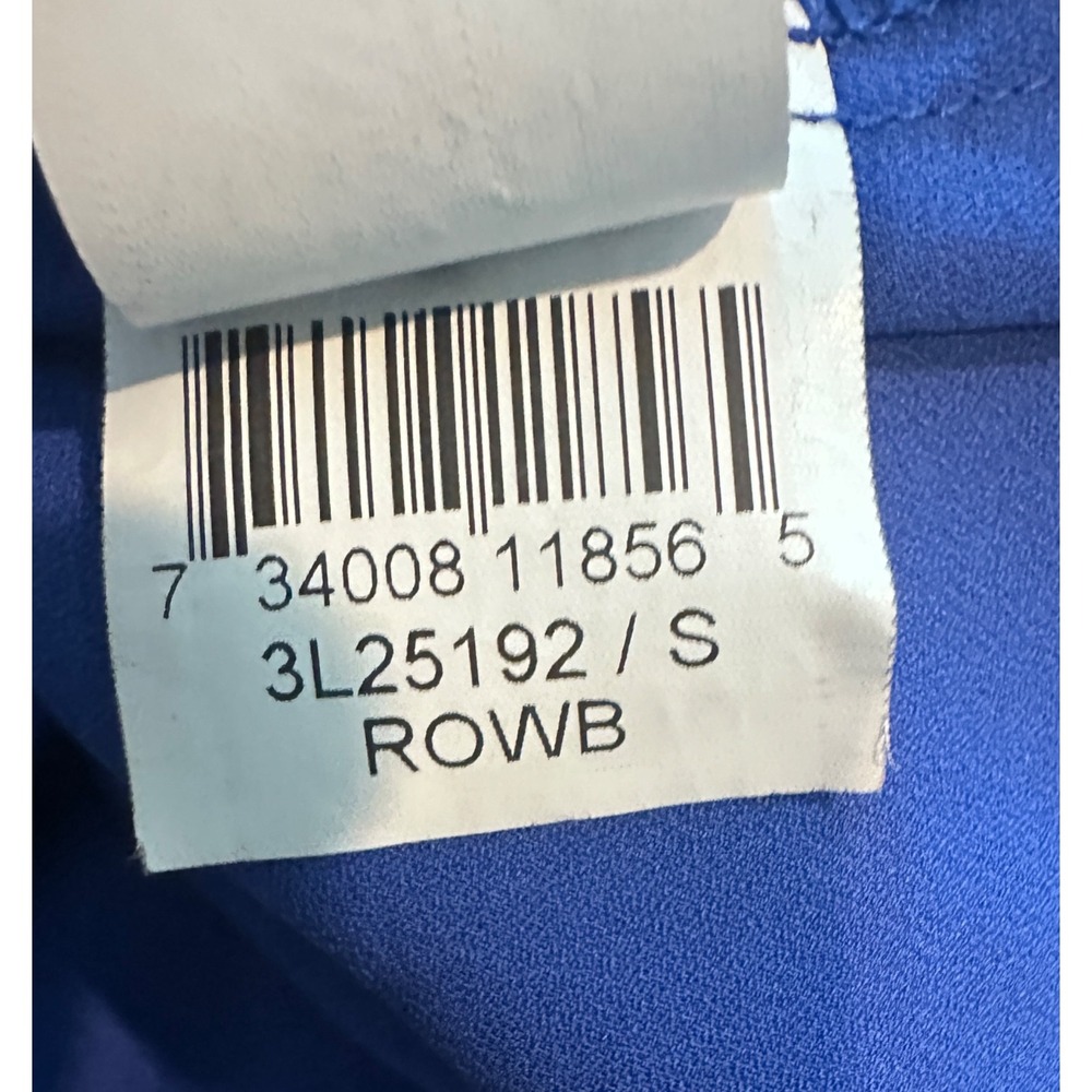 Karen Kane Blouse S Cobalt Blue Black Trim V Neck Long Sleeve Made USA Workwear - Picture 6 of 7